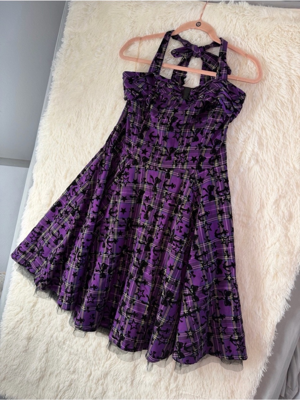 H&R London Womens Rockabilly Halter Dress 18 Purple Plaid Tartan Halloween 50s